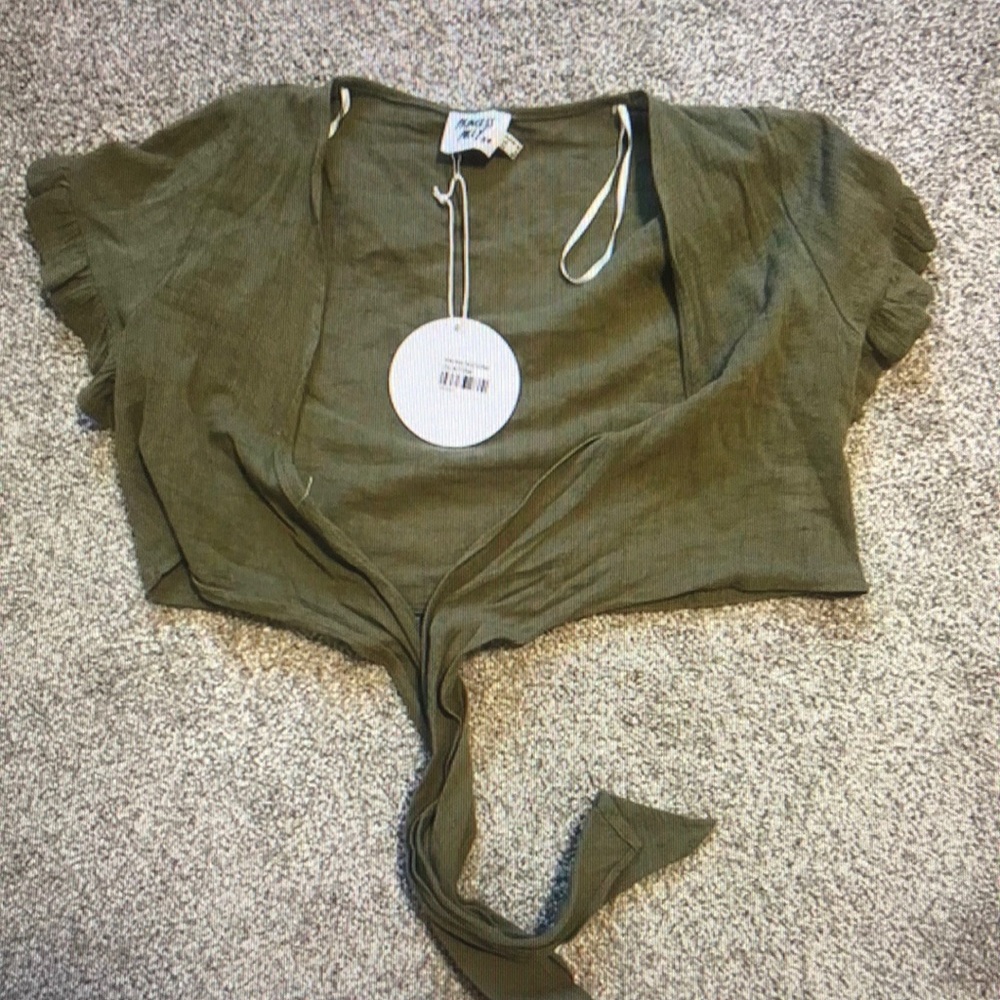 Princess Polly Sage Tie-Front Crop Top